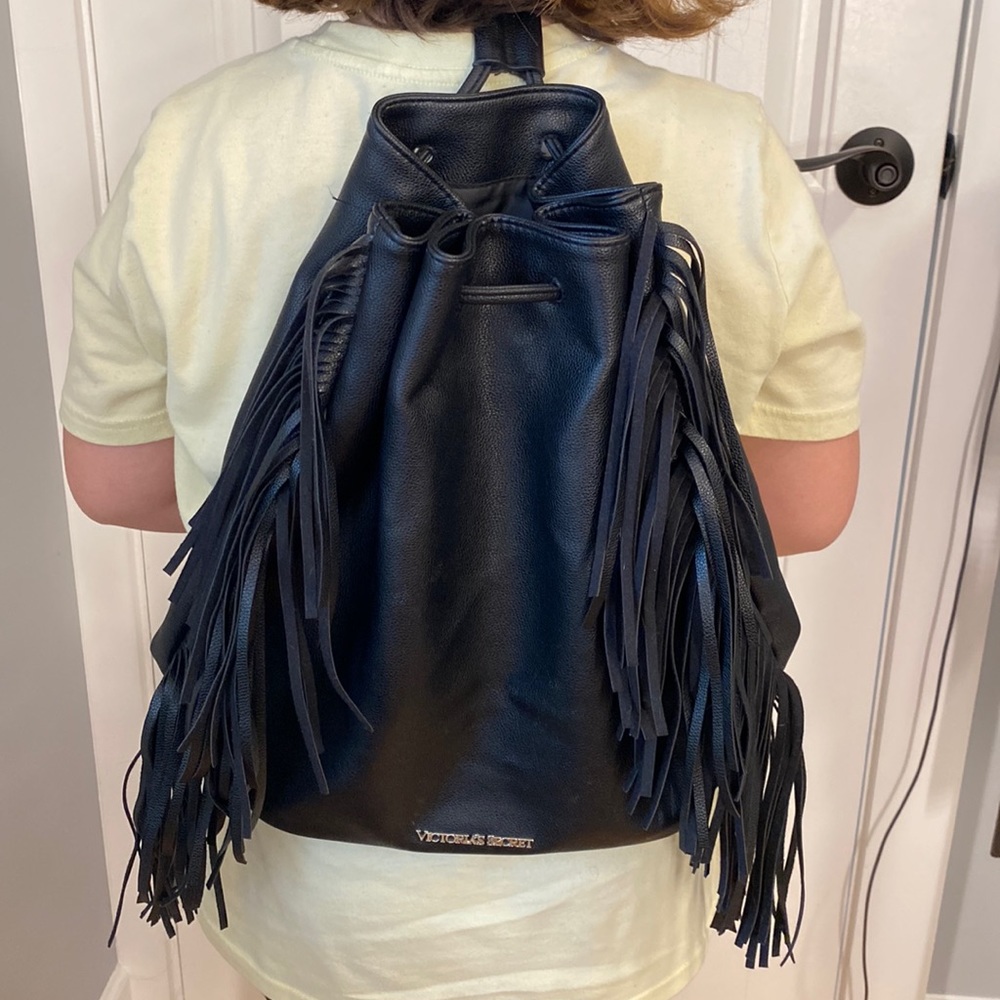 Victoria’s Secret bag black leather w/ fringe